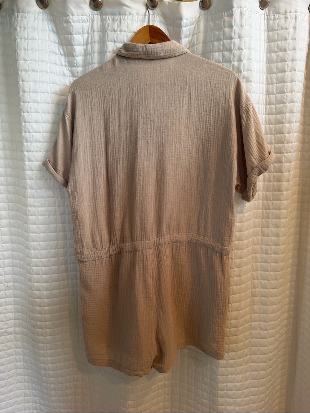 Z Supply Tie-Waist Short Sleeve Gauze Romper in Beige - Picture 4 of 4